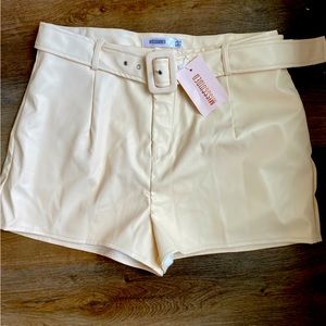 Misguided Faux Leather Belted Shorts